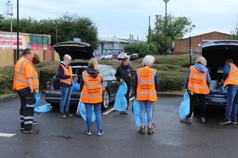 The Castle Donington Litter Wombles getting set to start their litter pick.