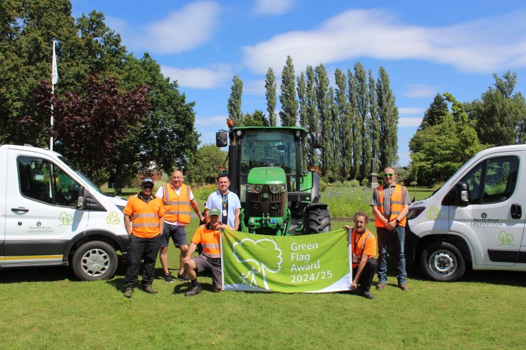 Coalville Park – The parks team and Councillor Michael Wyatt with the Green Flag Award