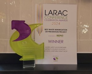 Best Waste Minimisation or Prevention Project Award at the LARAC Awards trophy and certificate